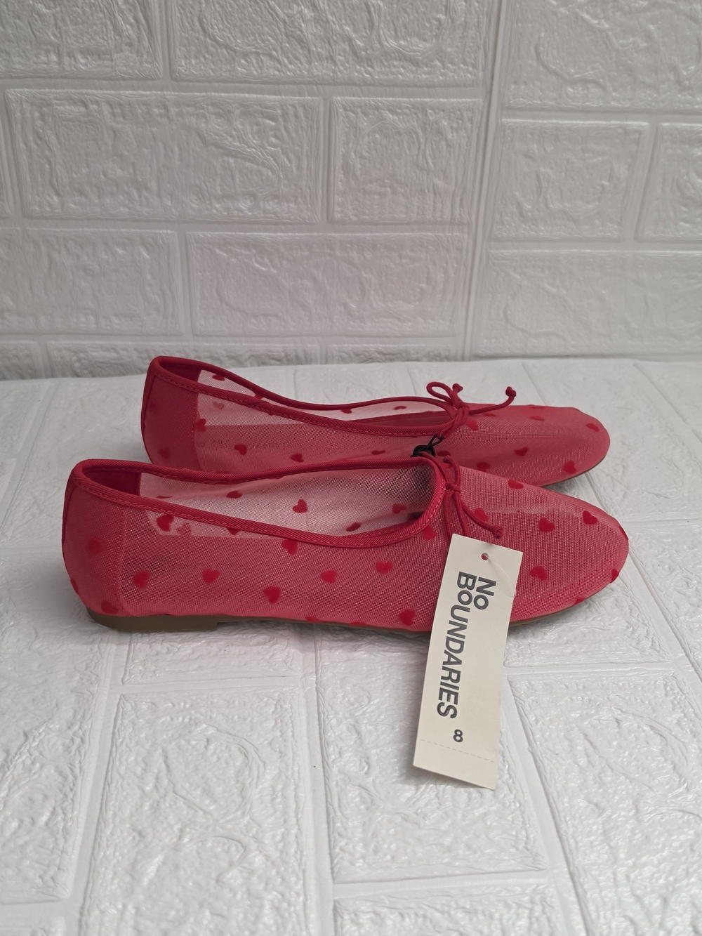 No Boundaries Womens Mesh Ballet Flats Slip On Shoes Hearts Breathable Size 8